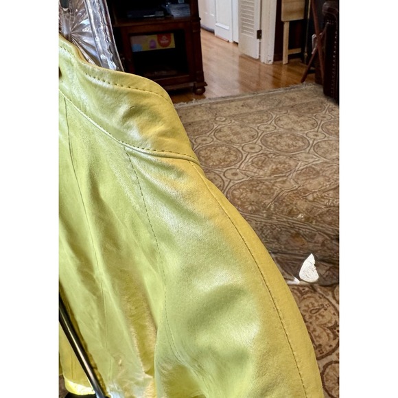 Sunny Yellow 100% Leather Moto Jacket Full Zip Jessica London Womens 16/16W XL - Picture 5 of 11